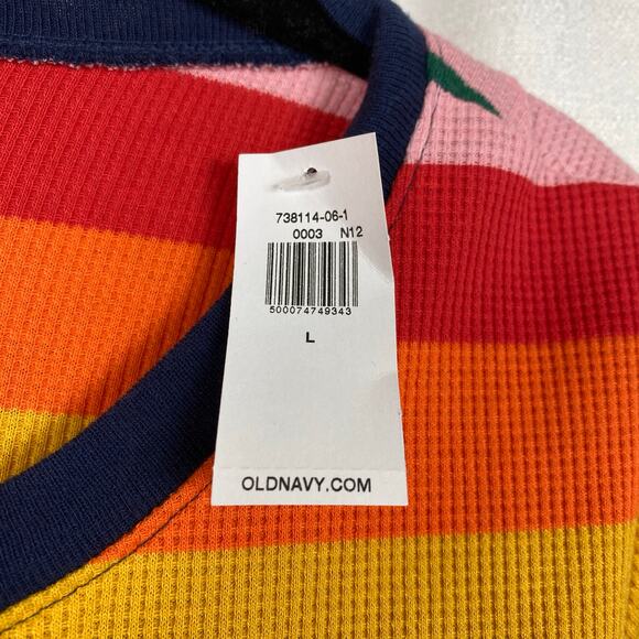 Old Navy Rainbow Stripe Waffle Knit Pajama Thermal Onesie Sz.L NWT - Picture 8 of 14